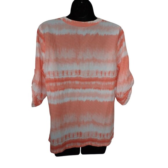 J.Jill Tunic Top Women M Orange Ombre Flowing Boho Top Roll Sleeve Pintuck casua - Picture 5 of 6